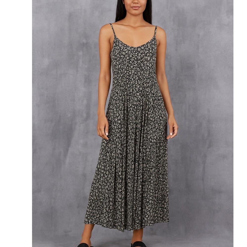Black Floral Rayon Maxi Dress